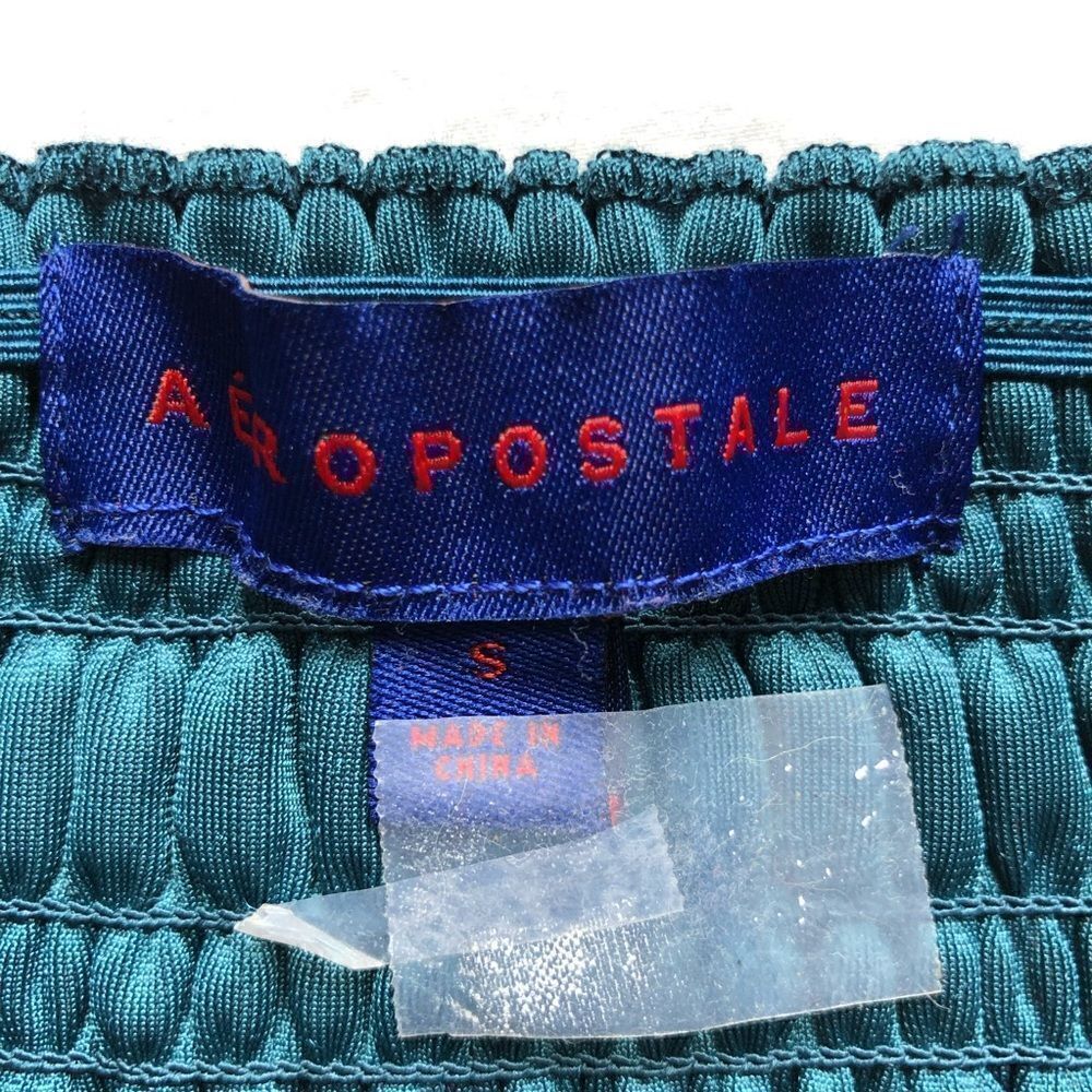 Aeropostale Velvety top off shoulder stretchy short sleeves Teal Small - Picture 2 of 5